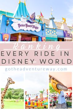 the theme park in disney world with text overlay