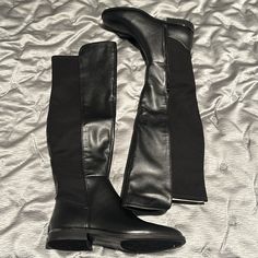 Brand New At The Knee Boots From Nine West With Box Included Black Flat Leather Boots, Flat Black Leather Boots, Nine West Boots, West Boots, Nine West Shoes, Over The Knee Boots, Over The Knee, Nine West, Knee Boots