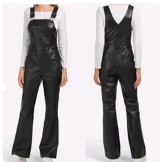 This Is A Brand New 7 For All Mankind Black Faux Leather Overalls Jumpsuit With A Square Neckline And Buckle Closure. It Is Made Of Polyester And Polyurethane, With A Faux Leather Fabric Type And Regular Fit. The Jumpsuit Has A Flared Leg Style And Inseam Of 31.5 Inches. It Features Pockets And Is Machine Washable. It Is Suitable For Travel, Activewear, Party/Cocktail, Casual, And Workwear Occasions. It Is A One-Piece Overall Style Suitable For Winter, Summer, Fall, And Spring Seasons. Black Leather Fitted Jumpsuits And Rompers, Black Fitted Leather Jumpsuits And Rompers, Fitted Black Leather Jumpsuits And Rompers, Black Leather Jumpsuits And Rompers, Black Jumpsuits And Rompers For Fall, Trendy Winter Workwear Jumpsuits And Rompers, Fitted Faux Leather Jumpsuits And Rompers For Fall, Fitted Faux Leather Jumpsuits For Fall, Leather Jumpsuits And Rompers For Fall