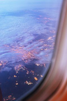 the view out an airplane window at night