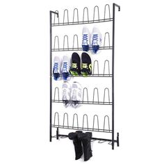 18 Pair Black Metal Wall Mounted Entryway Shoe Storage Organizer Rack - MyGift Enterprise LLC Shoe Storage For Garage, Horizontal Shoe Rack, Storage For Garage, Wall Mounted Shoe Rack, Hanging Shoe Rack, Closet Cleaning, Metal Shoe Rack, Door Metal, Hanging Shoe Organizer