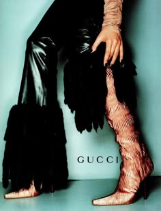 F/W 1999 Gucci by Tom Ford Ruched Silk 4.5" Heeled Boots Ad Campaign For Sale at 1stDibs Elegant Gucci Boots For Winter, Chic Gucci Party Boots, Gucci Fitted Boots For Party, Gucci Fitted Party Boots, Tom Ford Boots, Gucci Ad, Gucci 2018, 2000s Photoshoot, Gucci Campaign