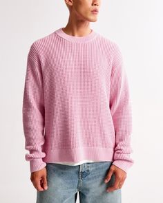 Easy-fitting sweater in a cozy sweater-knit fabric and oversized-fit silhouette, featuring plated waffle stitching details throughout, crew neckline and banded hem and cuffs. Stitching Details, Men's Tops, Cozy Sweater, Sweater Knit, Cozy Sweaters, Oversized Fits, Crew Neckline, Abercrombie Fitch, Sweater Top