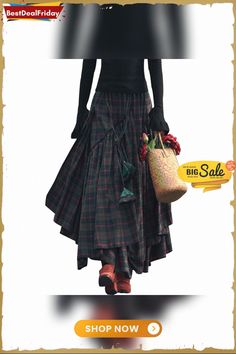 Plaid Skirts Cotton Blend Long Skirts for Women P574588 Womens Long Plaid Skirt, Plaid Cotton Skirt With Ruffles, Woman’s Plaid Skirt, Long Plaid Cotton Skirt, Long Plaid Brown Skirt, Cheap Skirts, Long Skirts For Women, Plaid Skirts, Long Skirt