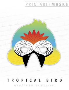 a white brick wall with the words tropical bird on it's face and an orange flower