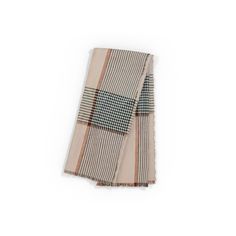 a tan and black checkered scarf on a white background