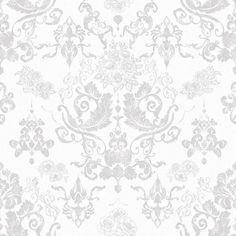 a white and gray wallpaper with ornate designs