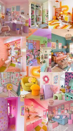 a collage of photos showing different rooms and furniture