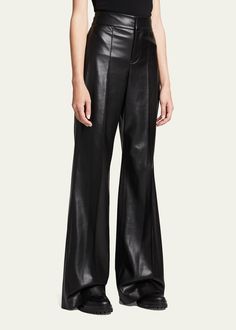 "Find ALICE + OLIVIA Dylan High-waist Faux-leather Pants on Editorialist. Alice + Olivia \"Dylan\" pants in faux-leather (polyurethane/polyester) Approx. 32.25\" inseam; 11\" rise High rise Pintucked front Back welt pockets Wide legs Full length Hook/zip fly Lining: Polyester Dry clean Imported" Wide Leg, Camel Pants, Colorblock Pants, Leather Pants Women, Satin Pants, Black Camel, Feminine Aesthetic, High Rise Pants, Faux Leather Pants