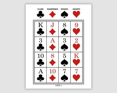 Card Bingo, Poker Card, Card Images, Poker Cards, Bingo Cards, Party Game