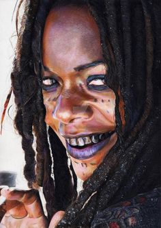 a drawing of a woman with dreadlocks and makeup