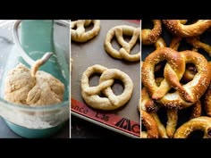 there are three different pictures one has pretzels and the other has doughnuts