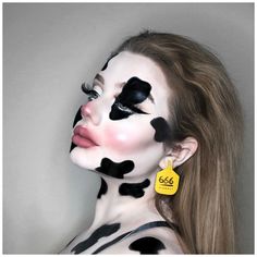 Fun Halloween Makeup Looks, Cow Makeup Halloween, Animal Halloween Makeup, Animal Makeup, Haute Couture Looks, Cow Costume, Cute Halloween Makeup, Face Paint Makeup, Face Art Makeup