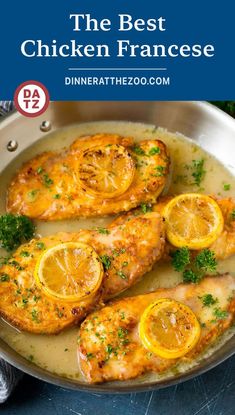 chicken with lemons and parsley in a skillet