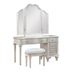 VANITY STOOL 223399 Makeup Vanity Set, Trifold Mirror, Silver Oak, Mirror Silver, Dressing Area, Crystal Knobs, Ornate Furniture, Vanity Stool, Coaster Furniture