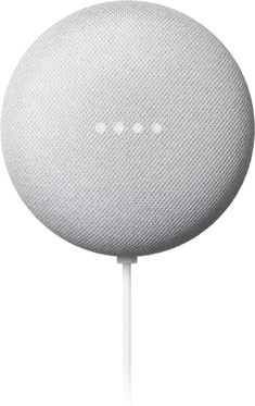 the google home speaker is on top of a white stick with three dots in it