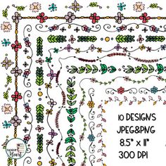 an assortment of embroidery designs with flowers and vines