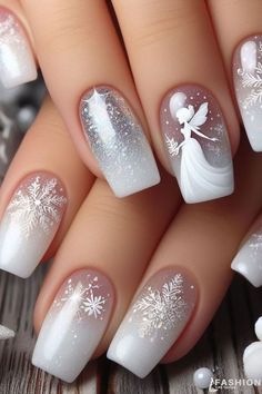 Nailart Winter, Classy Nail Art Ideas, Elegant Nail, Ootd Instagram, Cute Christmas Nails, Christmas Nail Art Designs, White Nail Designs, Blue Nail