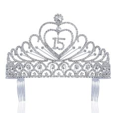 PRICES MAY VARY. Gorgeous Quinceanera 15 birthday tiara,15-year-old birthday tiara with hair combs. Sparkling first class Clear Genuine Austrian rhinestones are set on shiny Silver/Gold Plated metal. All rhinestones sparkle and are prong set by hands. Side hair combs for more security. This tiara is perfect for that special 15th birthday party! Size: Center section is approx. 3.5 inches Height. Tiara is approx. 6.5" in diameter and could be gently adjusted to comfortable fit. Gorgeous Quinceaner Quinceanera Traditions, Quinceanera Tiaras, Birthday Tiara, Queen Jewelry, Beautiful Tiaras, Rhinestone Tiara, Tiara Crown, Sweet 15, 16th Birthday Party