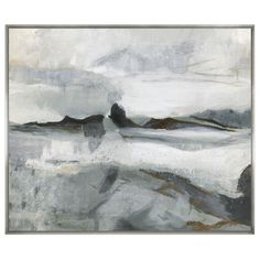 an abstract painting with grey and white colors