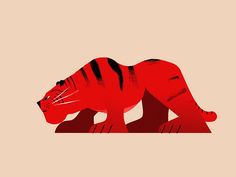 an image of a red tiger that is on the ground in front of a beige background