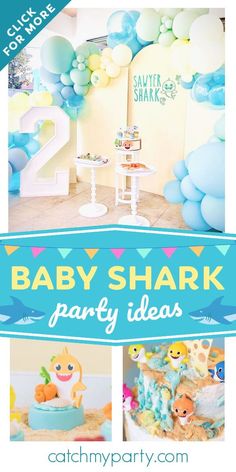 baby shark party with balloons and decorations