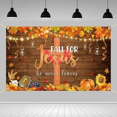 an image of fall for jesus in the new leaves wall mural with lights and pumpkins