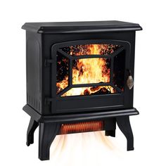 a black stove with flames coming out of it