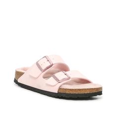 Birkenstock-Arizona Shearling Slide Sandal - Women's Stay cozy during any season with the Arizona Shearling slide sandal from Birkenstock. This wool felt style features the supportive contoured footbed you know and love, now lined with geniune shearling for extra comfort . Rock these during chilly summer nights or pair them with thick socks and wear them in the winter. Pink Burken Stocks, Spring Slide Slippers With Buckle Closure, Pink Birkenstocks Outfits, Cute Slides For Women, Pink Birkenstocks, Birkenstock Sandals Outfit, Clothes Preppy, Back To School Shoes, Pretty Sandals