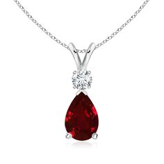 ANGARA Product_Description:- This classic solitaire pendant features a pear-shaped ruby secured in a prong setting. A brilliant round diamond sits atop the purplish red gemstone. Simple yet alluring, this ruby pendantin Silver is crafted with a lustrous v-bale.. # About the Gemstone:- Ruby’s rich red hue makes it stand out every time. It’s the official birthstone for July, and symbolizes love, courage, passion and commitment. Moreover, it also serves as the traditional gemstone for the 15th and Diamond Flower Pendant, White Diamond Earrings, Necklace With Diamond, Month Of July, Ruby Wedding, Diamond Jewelry Necklace, Ruby Pendant, Garnet Necklace, Sterling Necklaces