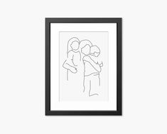 a black and white drawing of two people holding each other in front of a wall