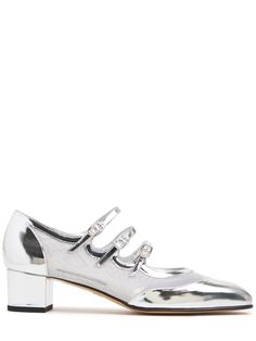 40mm Heel. Metallic leather and mesh upper. Adjustable straps with buckle closure. Leather lining and insole. Leather sole Carel Paris, Tone Calves, Silver Pumps, Ski Accessories, Blue Pumps, White Pumps, Patent Leather Pumps, Sports Accessories, Flat Espadrilles