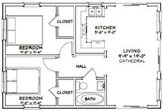 the floor plan for a two bedroom apartment with an attached kitchen and living room area