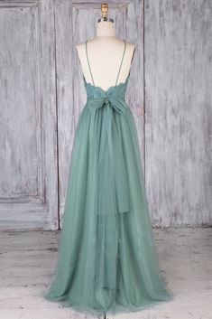 A Line Backless Lace Green Long Prom Dresses, Backless Green Lace Form – abcprom Prom Dresses Backless, Prom Dress Green, Blue Tulle Dress, Lace Long Prom Dress, Green Evening Dress, Dusty Blue Bridesmaid Dresses, Green Tulle, Corset Dress Prom, Lace Prom Dress