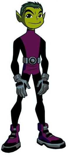 a cartoon character in purple and black with his hands on his hips, looking to the side