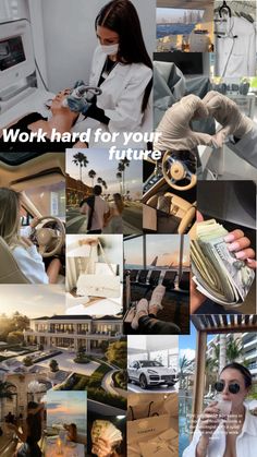 a collage of photos with the words work hard for your future