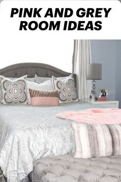 pink and grey room ideas Pink Grey Room, Room Ideas For Teens, Girly Pink Bedroom, Grey Upholstered Bed