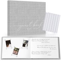 the wedding album is open and has photos on it