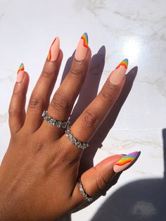 Rainbow Tips, Pride Nails, Trendy Nail Polish, Rainbow Nail Art, Wood Nails, Cute Rainbow, Manicure Ideas