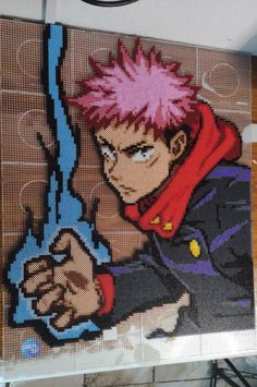 Anime Fuse Beads Patterns, Hama Beads Patterns Anime, Anime Fuse Beads, Saiki K Perler Beads, Jujutsu Kaisen Alpha Pattern, Gojo Perler Beads, Perler Bead Anime Patterns, Jjk Perler Beads