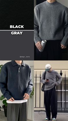 Color Combinations Men Outfit, Color Combos With Black, Grey Outfit Men, Outfit Color Palette, Guys Fashion Casual, Mens Work Outfits, Mens Smart Casual Outfits, Minimalist Fashion Men, Color Combos Outfit