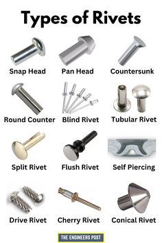 #rivet #typesofrivets #differenttypesofrivets #snapheadrivet #panheadrivet #countersunkrivet #blindrivet #tubularrivet #splitrivet #flushrivet #driverivet Rivets Industrial, Easy Diy Hacks