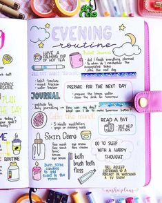 Daily Routine Journal Ideas, Everyday Planner Ideas, Bullet Journal Routine Layout, Morning Routine Journal Page, Morning Routine Journal Ideas, Evening Routine Journal, Daily Routine Bullet Journal, Bujo Routine, Skincare Routine Journal