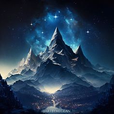 a mountain with stars in the sky above it