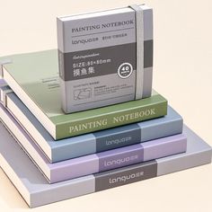 three books stacked on top of each other in front of a white background with the title painting notebook