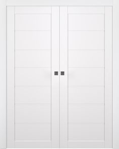 two white doors with black handles on each side