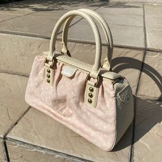 - 100% Authentic - Brand : Louis Vuitton Condition Rank : B (In Great Condition) -Exterior B (There’s Are A Few Stains, Still In Good Condition) -Interior A Measurements : L11.5" X H 7" X Hd 5" X W5.5" Color : Pink Accessory : Certificate Of Authentication Circa : 2005 - Condition Rank - S: Mint (Never Used Or 1-2 Times) A: Excellent (Excellent Condition With Some Scratches, Flaws And May Have Stain B: Gently Used (May Have Minor Corner Rubbing, Light Leather Tanning, Inside Some Stain Marks) C: Louis Vuitton Mini, Pink Handbag, Louis Vuitton Pink, Girly Bags, Pink Accessories, Louis Vuitton Purse, Pink Handbags, Juicy Couture Bags, Pretty Bags