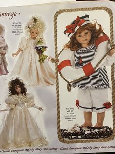 an open book with dolls in clothes and accessories on the pages, including a doll's dress