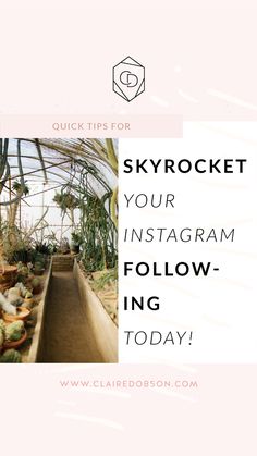 a greenhouse with text overlay that reads skyrockt your instagram follow - in today