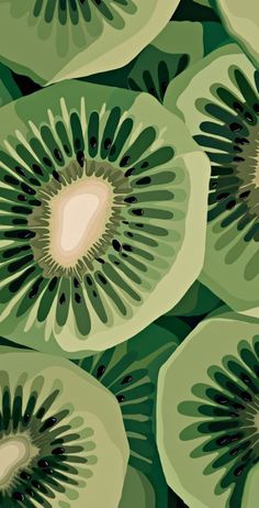 an image of sliced kiwi fruit with green leaves